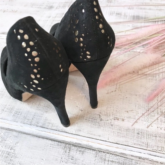 Alice + Olivia Suede Laser Cut Pumps -black and gold,  size EUR 38 - Picture 4 of 6